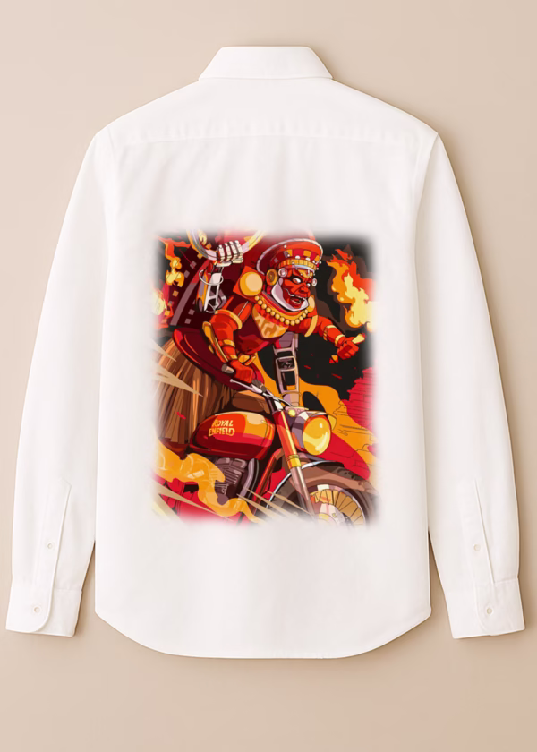 Customized Theyyam back side printed white full sleeve shirt Trivandrum Kerala