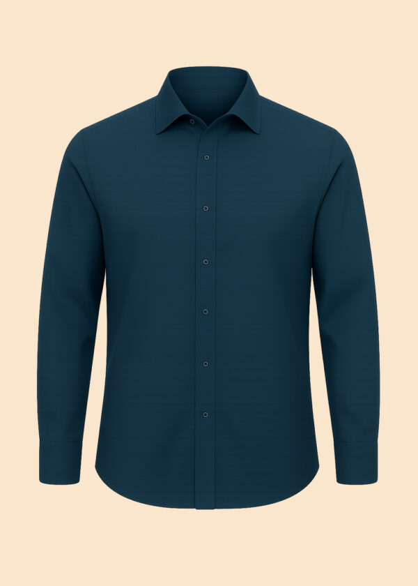 Men’s customizable full sleeve blue cotton shirt with tailored fit