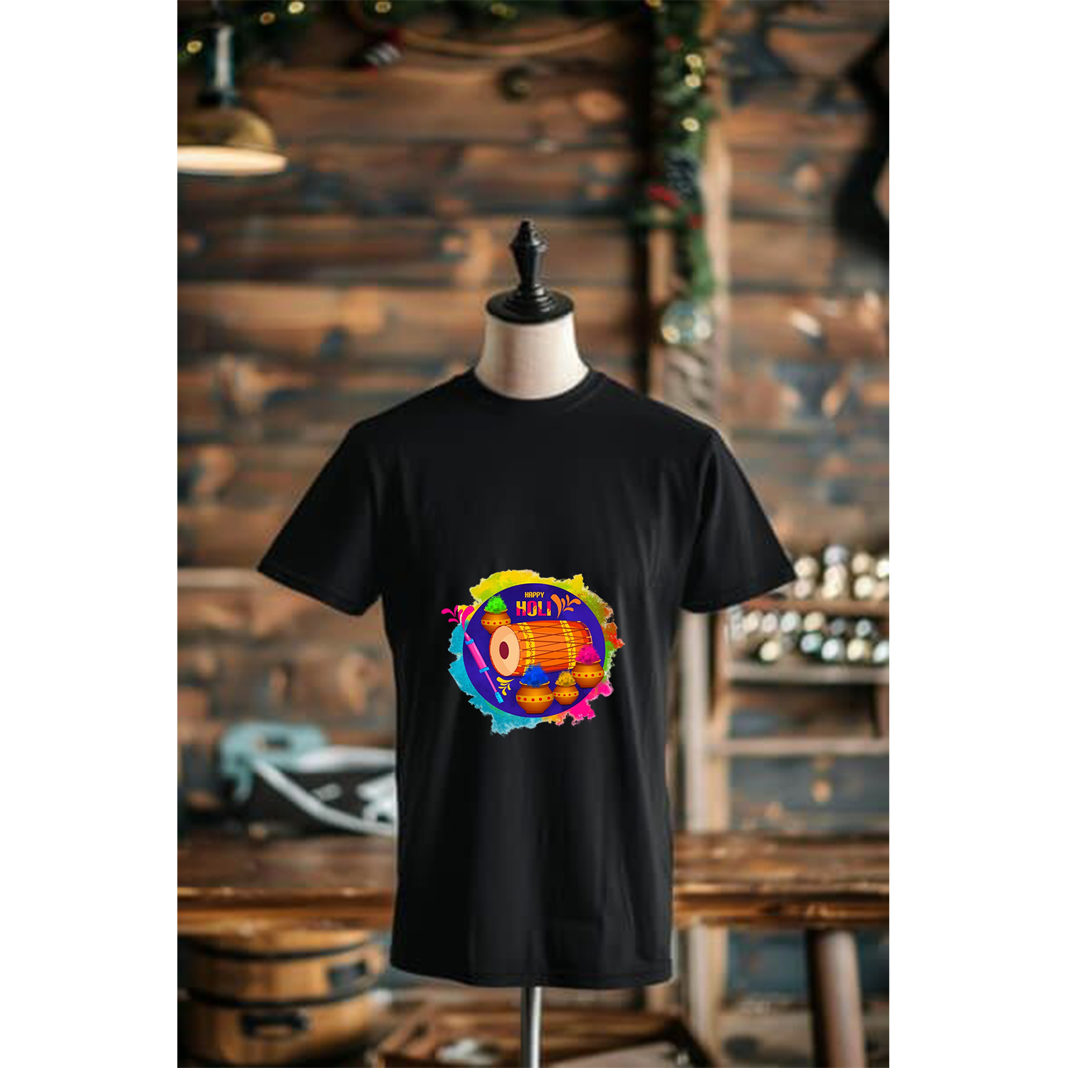 Men’s Black Holi Festival Printed T-Shirt