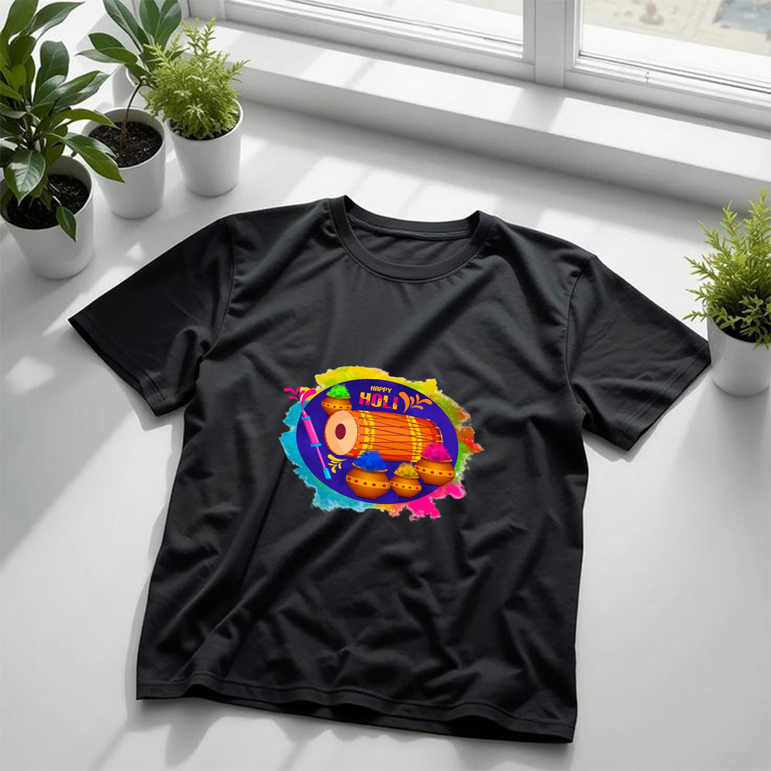 Men’s Black Holi Festival Printed T-Shirt